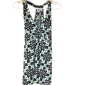 AB Studio Black Green Floral Print Halter Midi Dress